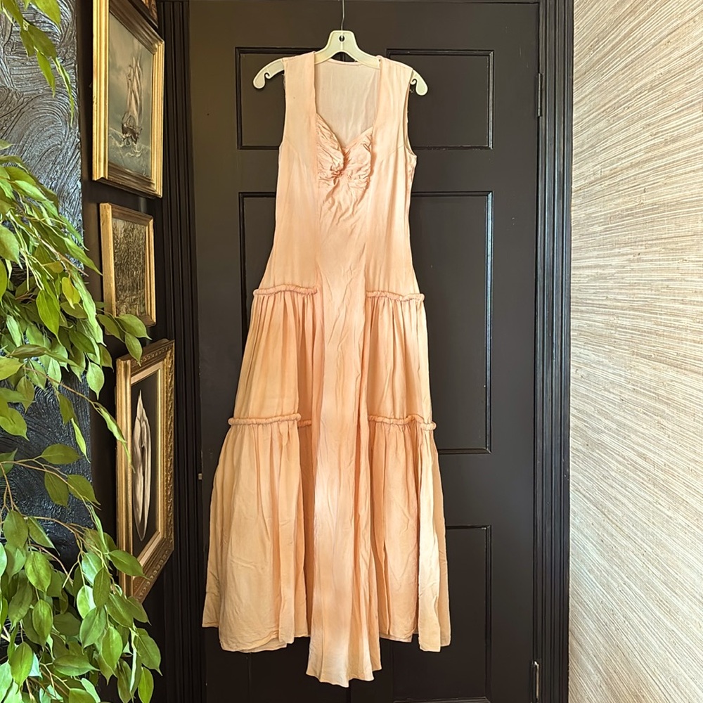 Antique Taffeta Dress 1920’s early 1900s maxi tiered ruffled ball gown peach
